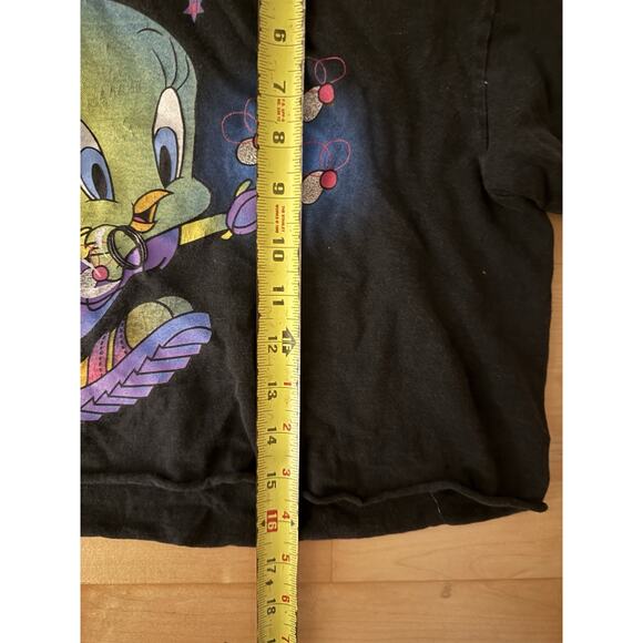 Vintage 90's Black Sun Sportswear WB Tweety Bird Cropped Tweet T-Shirt USA XL - Picture 3 of 4